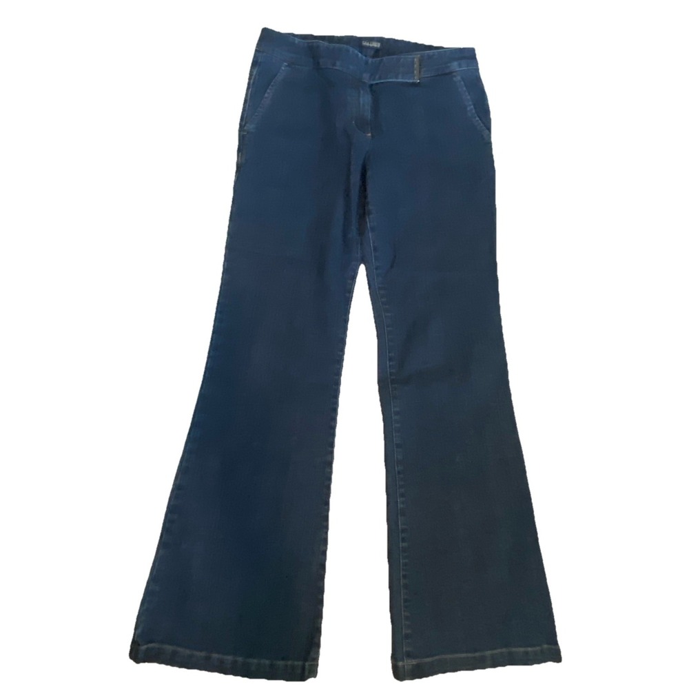 Tahari Women Jeans Size 8 Dark Blue Flare Leg Stretch Denim Trousers
